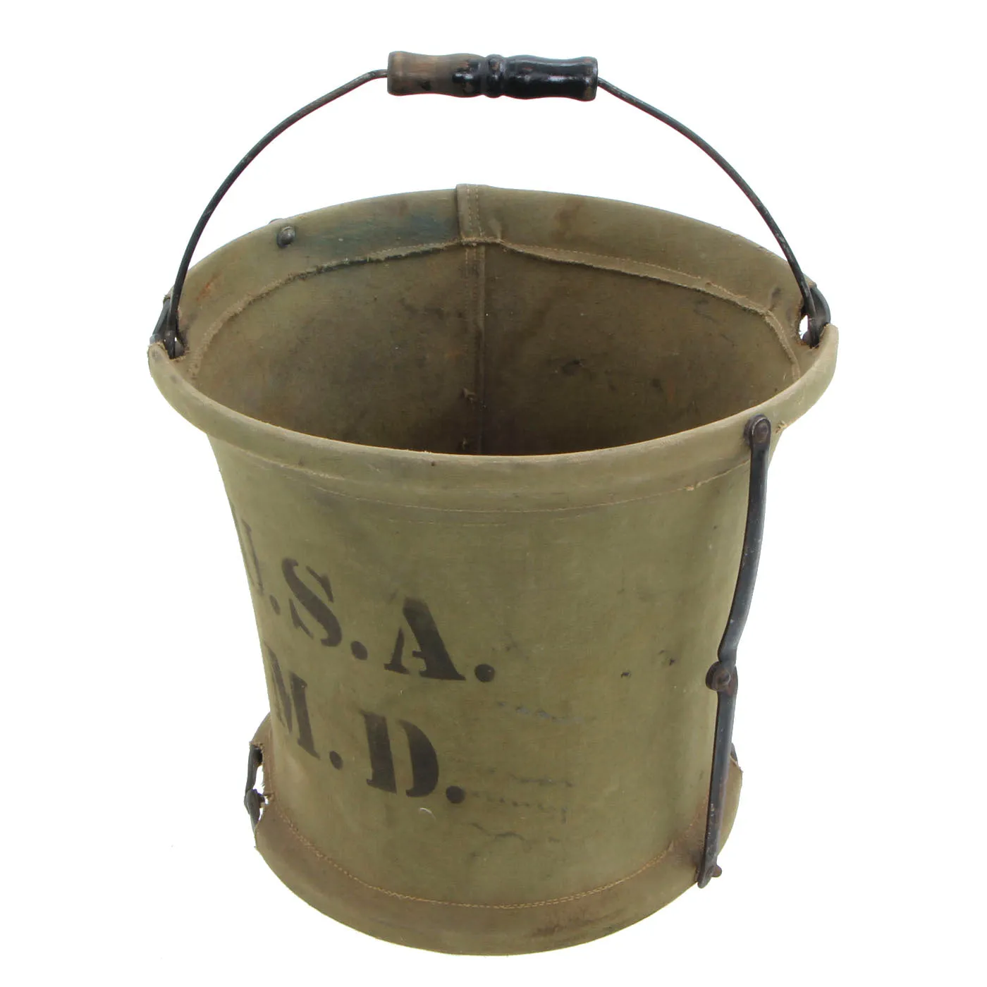 Original U.S. WWII Medical Department Folding Canvas Water Bucket by Handy Folding Pail Co. New York