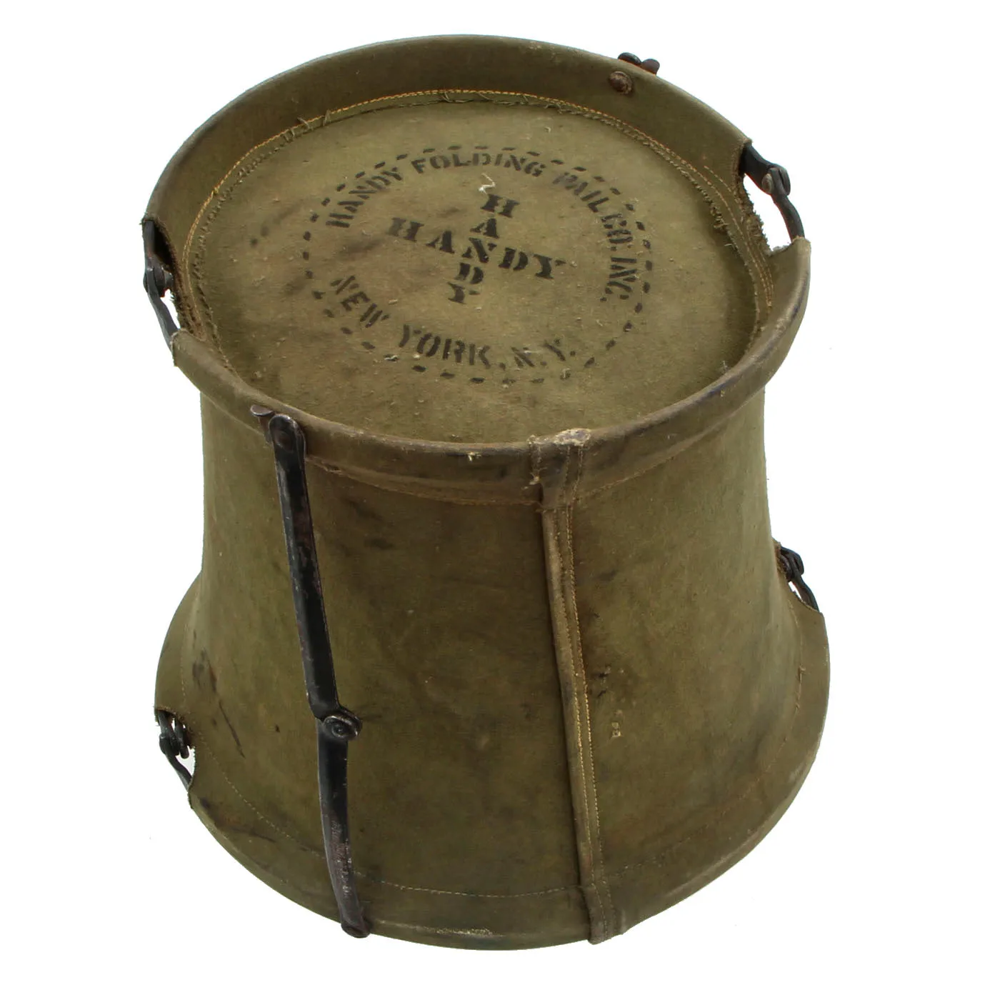 Original U.S. WWII Medical Department Folding Canvas Water Bucket by Handy Folding Pail Co. New York