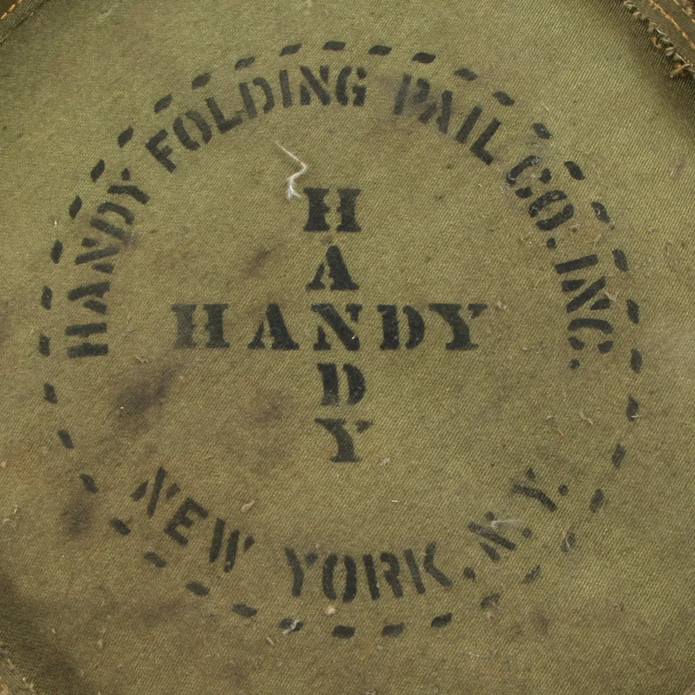 Original U.S. WWII Medical Department Folding Canvas Water Bucket by Handy Folding Pail Co. New York