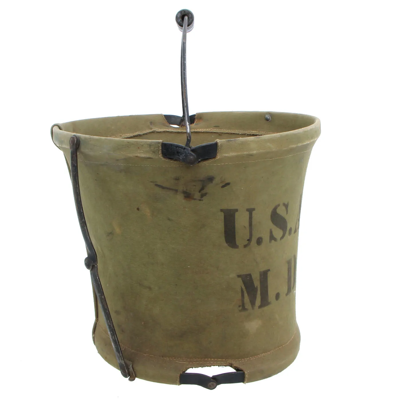 Original U.S. WWII Medical Department Folding Canvas Water Bucket by Handy Folding Pail Co. New York