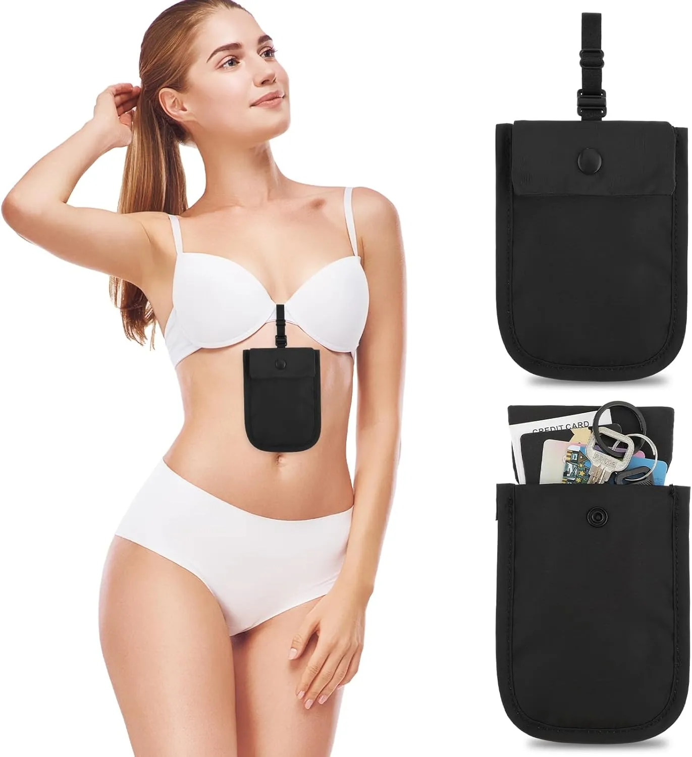 Ouligay Travel Bra Wallet for Women Hide Bra Wallet Under Clothes Adjustable Bra Pouch for Credit Cards Valuables Secret Pocket for All Bra Sizes