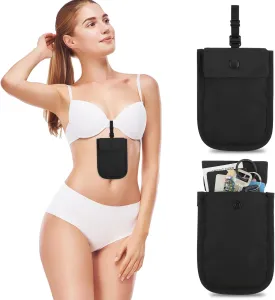 Ouligay Travel Bra Wallet for Women Hide Bra Wallet Under Clothes Adjustable Bra Pouch for Credit Cards Valuables Secret Pocket for All Bra Sizes