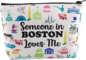 PXTIDY Boston State Makeup Bag Long Distance Relationships Gift Someone In Boston Loves Me Cosmetic Bag Boston Souvenir Gift