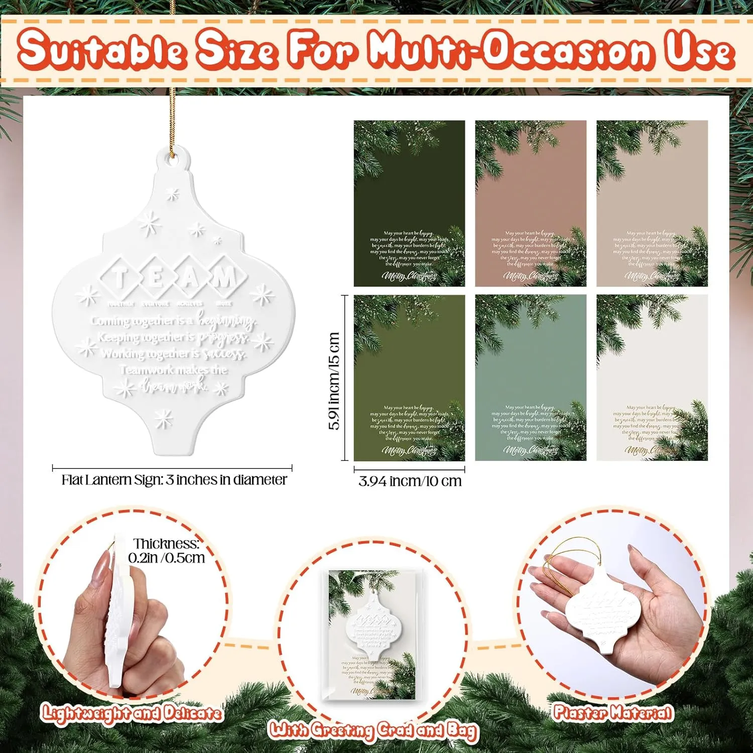 Sieral 12 Set Christmas Thank You Gifts Bulk Flat Lantern Sign Hanging Ornament for Xmas Trees with Christmas Card Gift and Bag for Office Team Coworker Nurse Teacher Volunteer (Team)