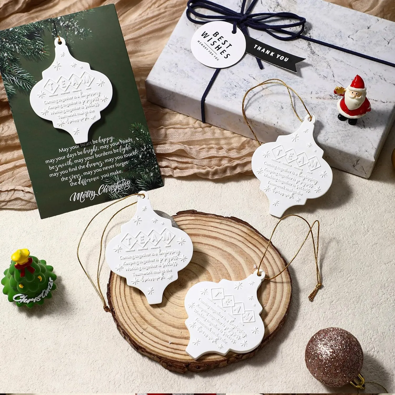 Sieral 12 Set Christmas Thank You Gifts Bulk Flat Lantern Sign Hanging Ornament for Xmas Trees with Christmas Card Gift and Bag for Office Team Coworker Nurse Teacher Volunteer (Team)