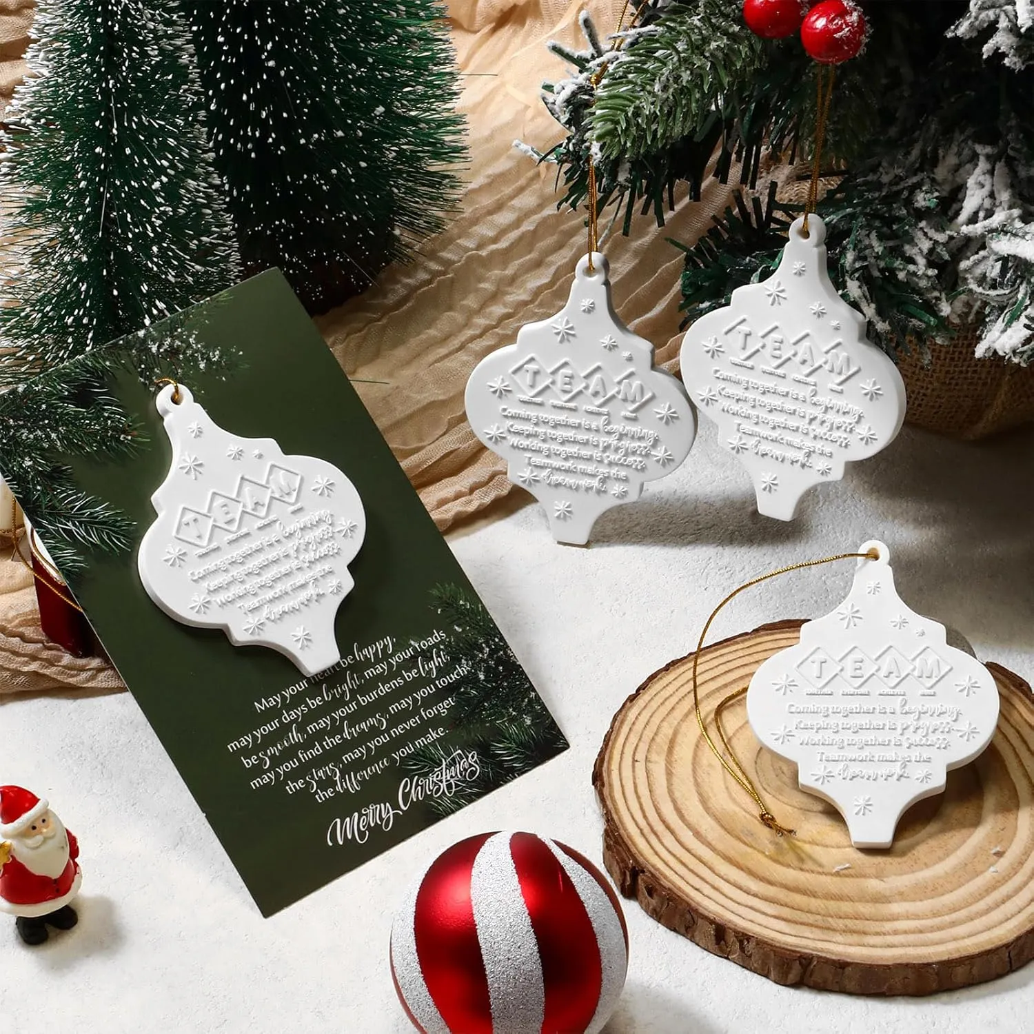 Sieral 12 Set Christmas Thank You Gifts Bulk Flat Lantern Sign Hanging Ornament for Xmas Trees with Christmas Card Gift and Bag for Office Team Coworker Nurse Teacher Volunteer (Team)