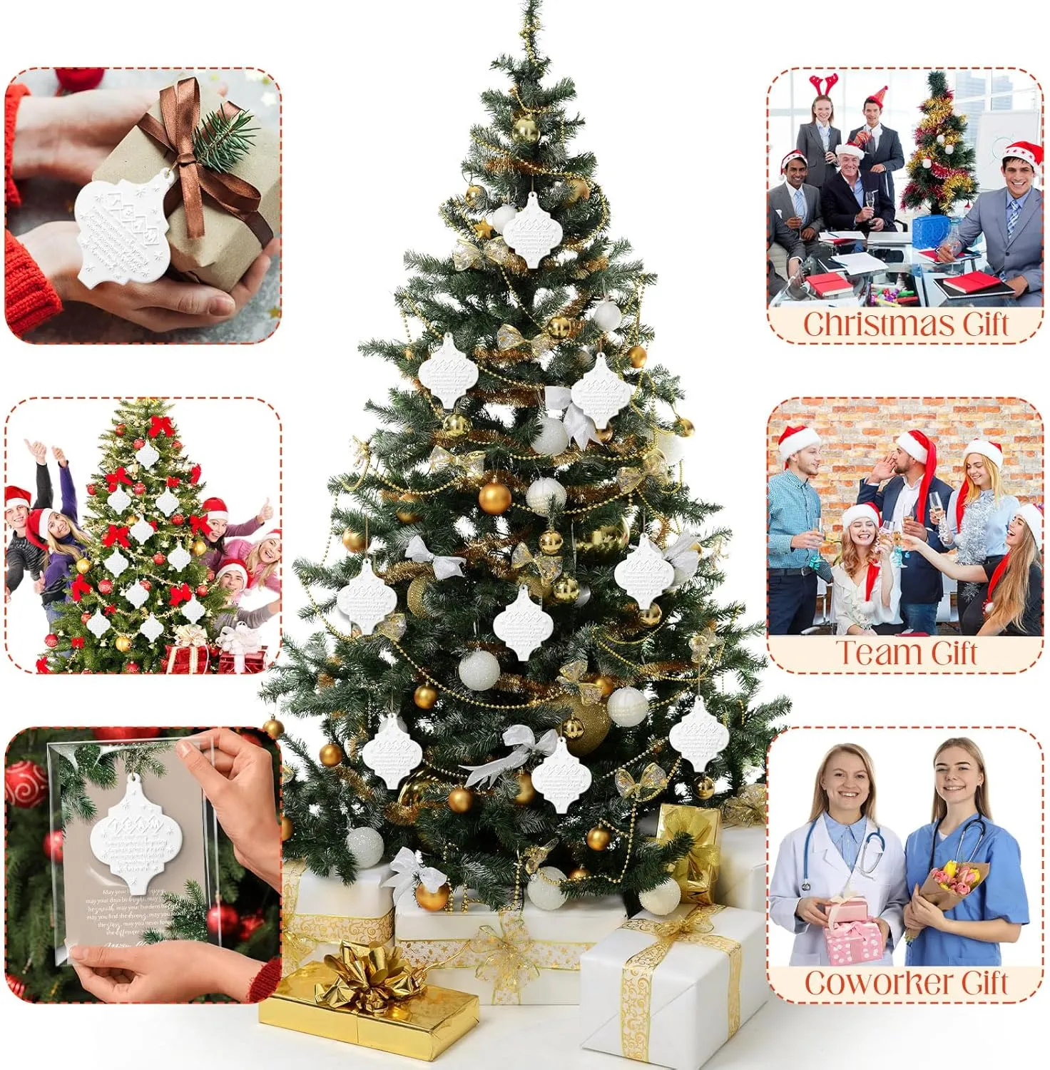Sieral 12 Set Christmas Thank You Gifts Bulk Flat Lantern Sign Hanging Ornament for Xmas Trees with Christmas Card Gift and Bag for Office Team Coworker Nurse Teacher Volunteer (Team)