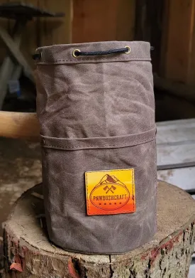 Small Cedar Waxed Canvas Bucket Bag with Colorful Leather Tag