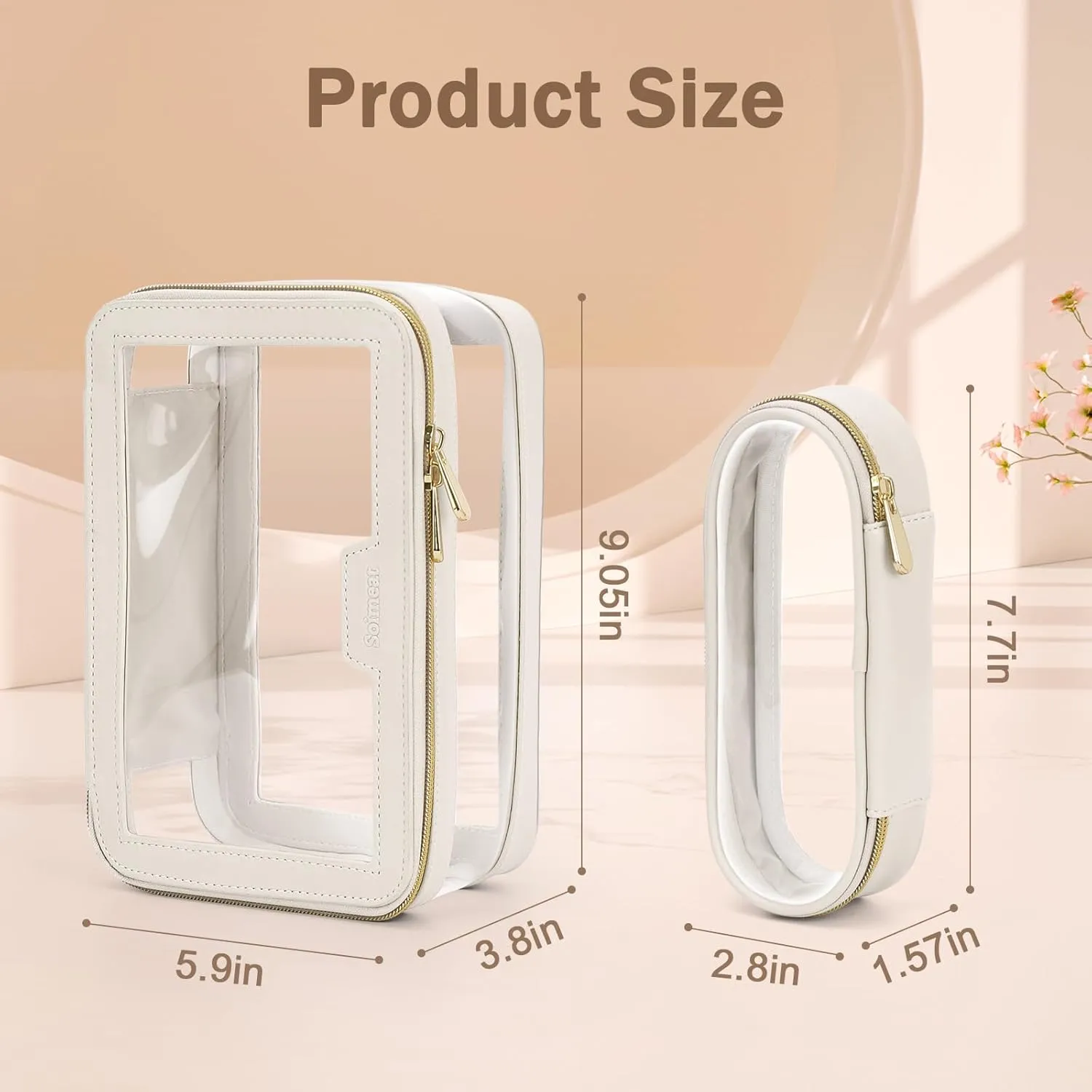 Travel Clear Makeup Bag with Makeup Brush Bag, Leather Makeup Case Toiletry Bag, Portable Cosmetic Bag Case, Transparent Waterproof Cosmetic Organizer Storage Bag for Women, Off-White