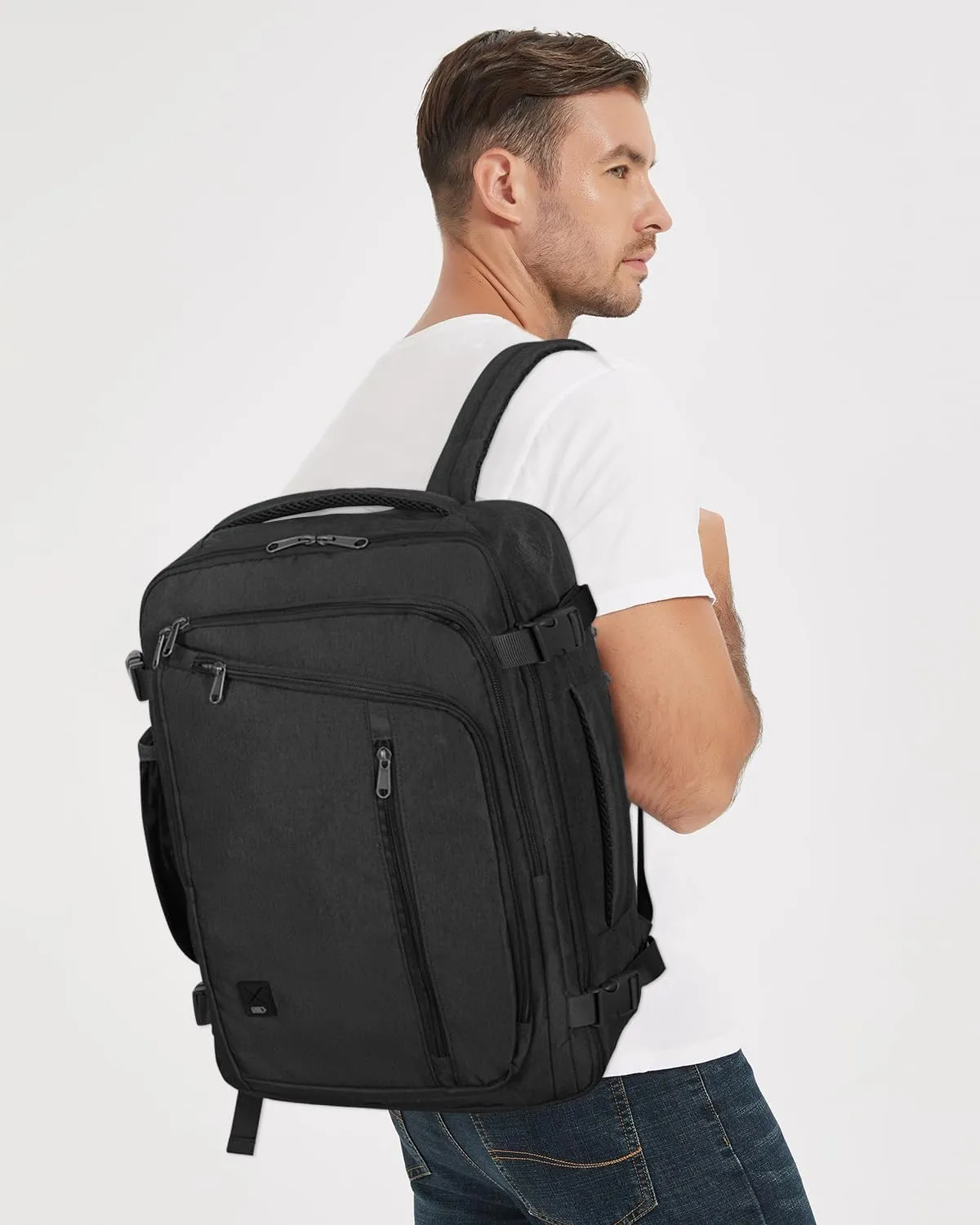 WANDF Expandable 17 Inch Laptop Travel Backpack For Spirit Airlines Personal Item Bag 18x14x8 with Wet Pocket for Men WomenBlack