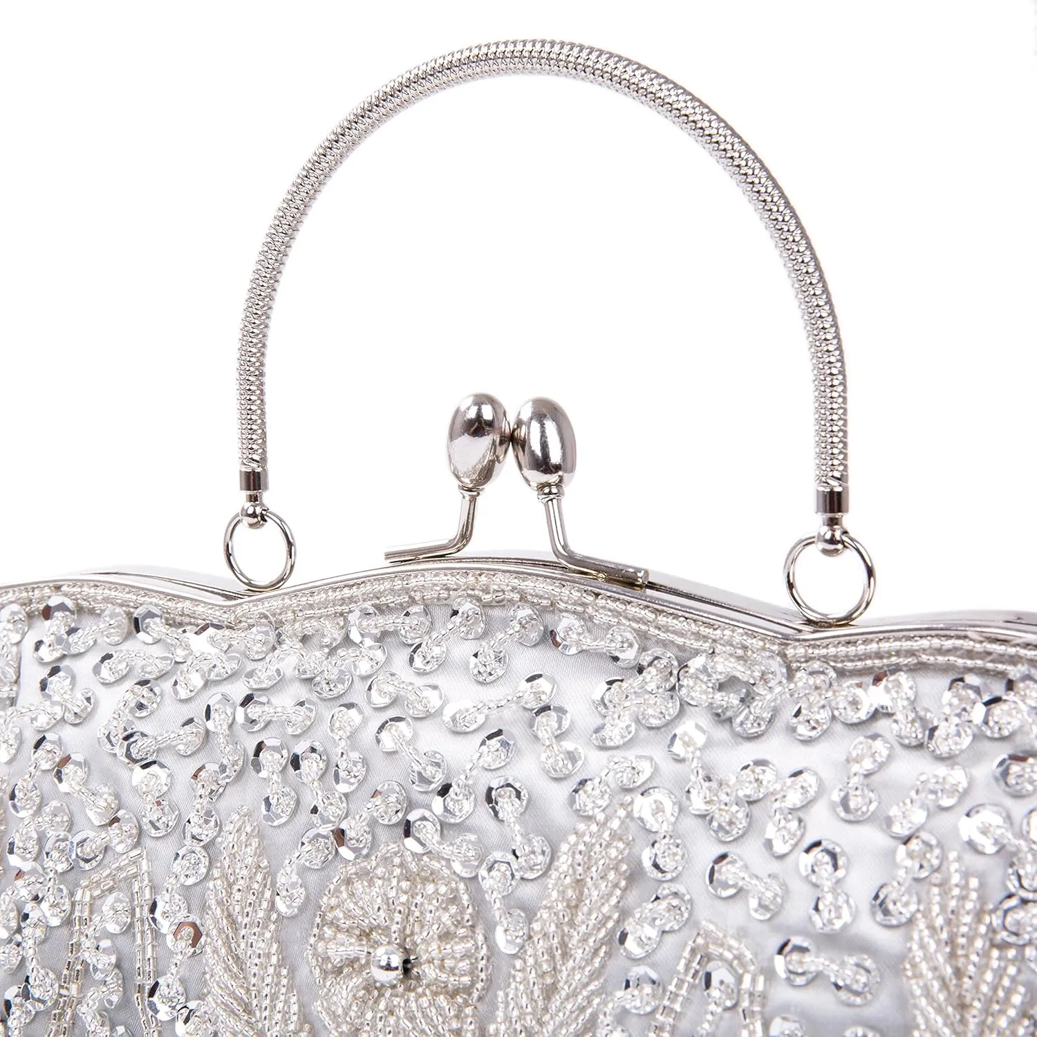 Women's Evening Handbags Vintage Beaded Sequin Design Clutch Purse for Wedding