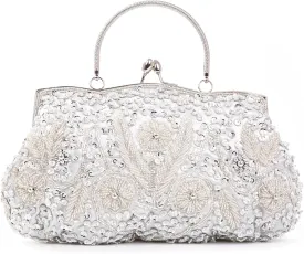 Women's Evening Handbags Vintage Beaded Sequin Design Clutch Purse for Wedding