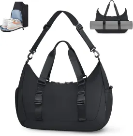 WOOMADA Gym Bag for Women with Yoga Mat Holder, Yoga Duffle Bag with Shoe Compartment, Multi-Purpose Travel, Workout, Dance, Sports Bag(Black)