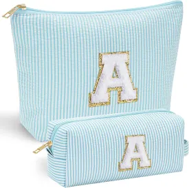 YOOLIFE Cute Makeup Bag for Girls Women - Cosmetic Bags for Teen Girl | Personalized Gifts for Women Her | Bridal Shower Gifts | Birthday Gifts for 3 4 5 6 7 8 9 10 11 12 13 Year Old Girls Initial A